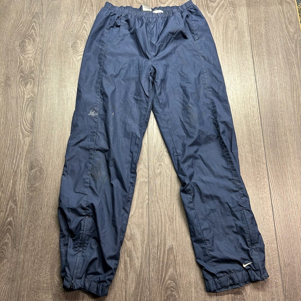 Vintage Nike Track Pants Navy Blue Y2K Windbreaker Athletic Trousers XS Mens